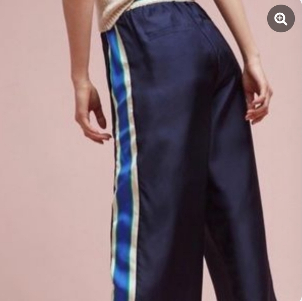 Anthropologie Navy Track Pants with Blue and Cream Side Stripes